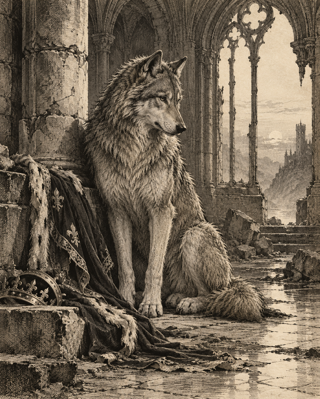 Black-and-white illustration of The Noble Werewolf, from The Howl We Inherit