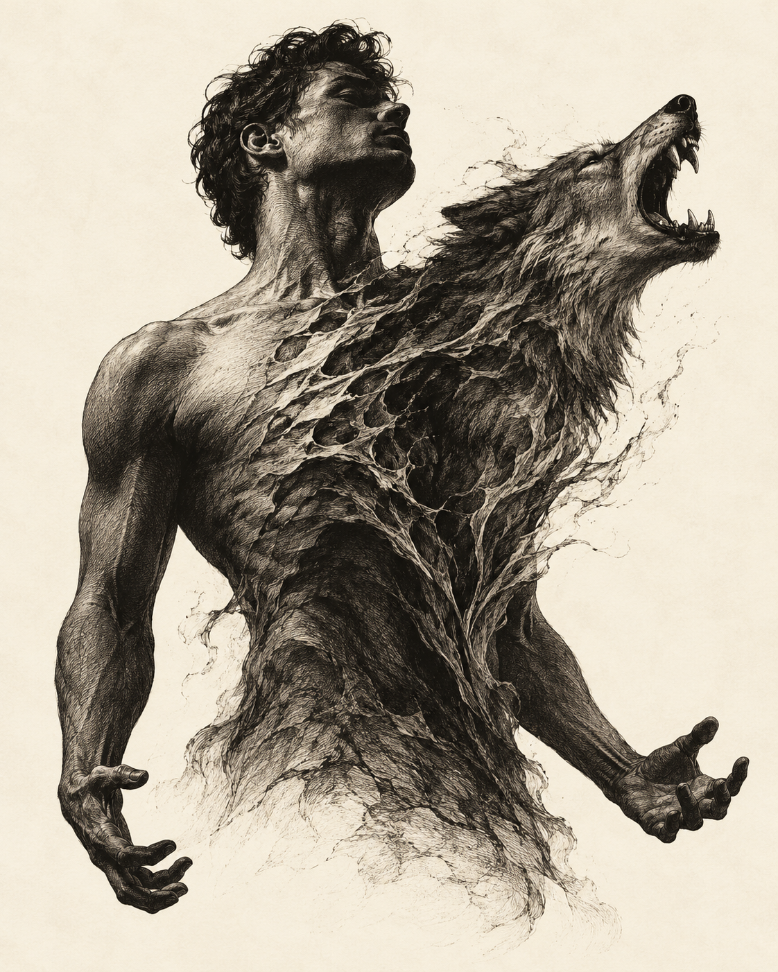 Black-and-white illustration of The Inner Wolf, from The Howl We Inherit